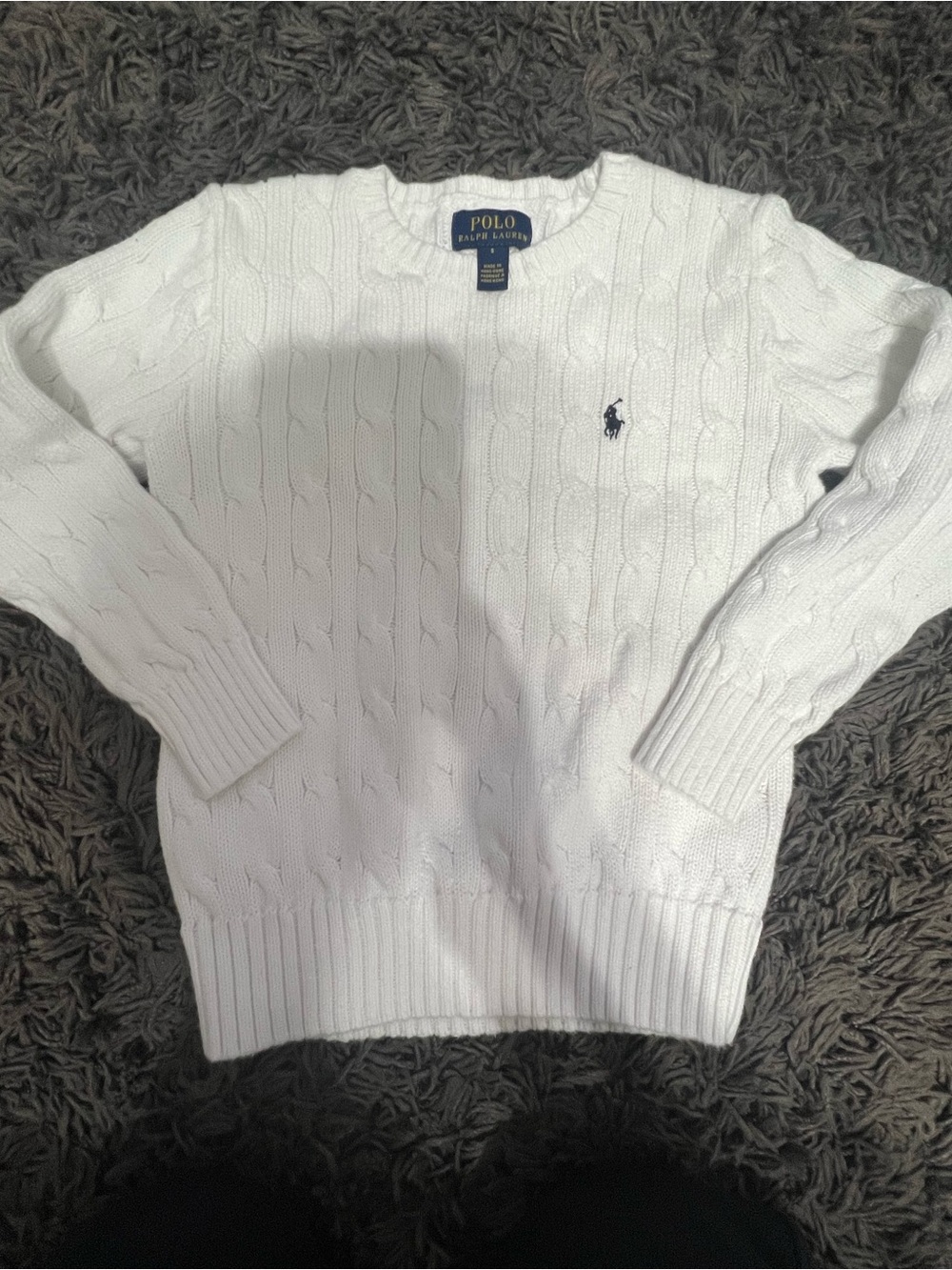 Polo by Ralph Lauren White Cable Crewneck Sweater with Navy Pony